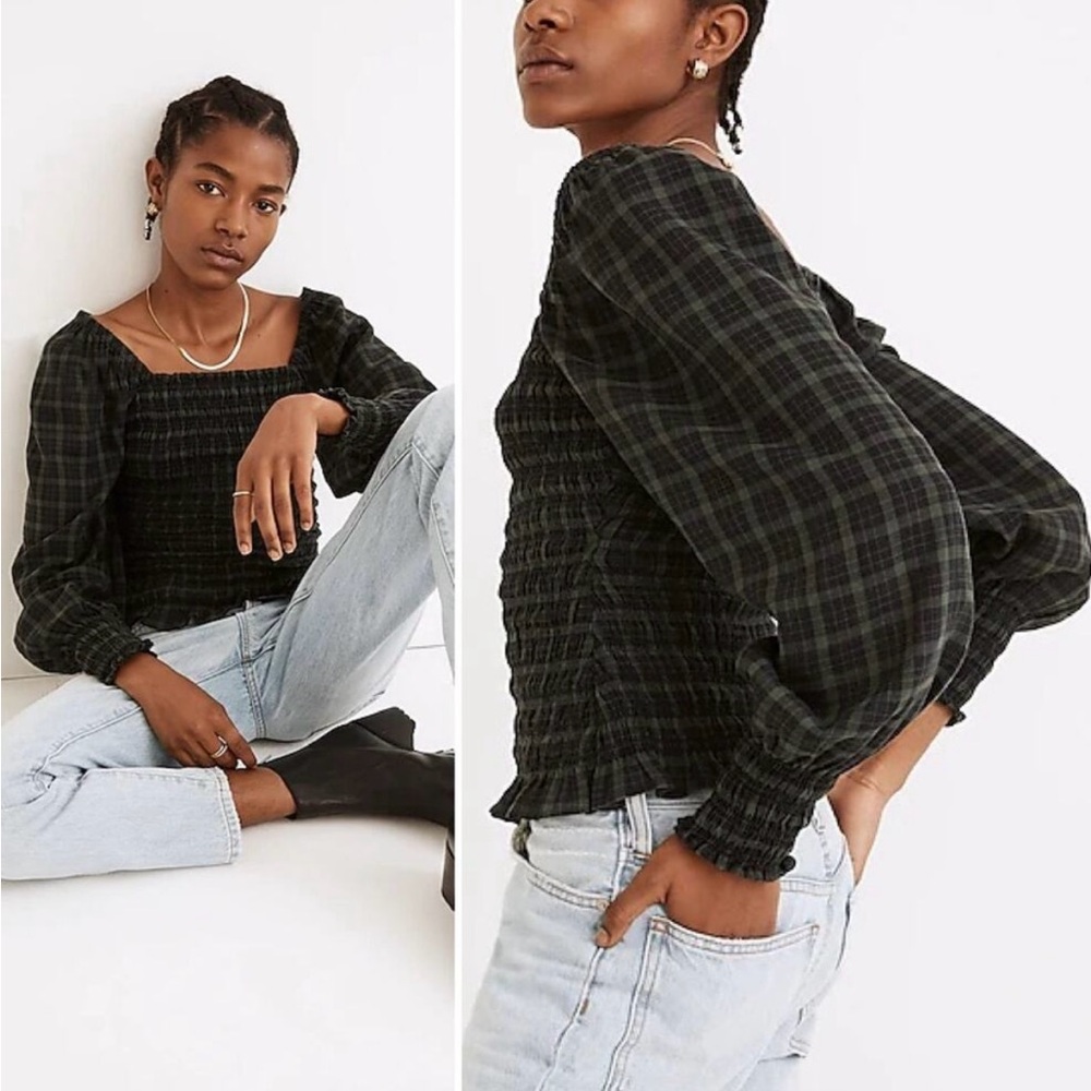 Madewell Lucie Plaid Smocked Blouse